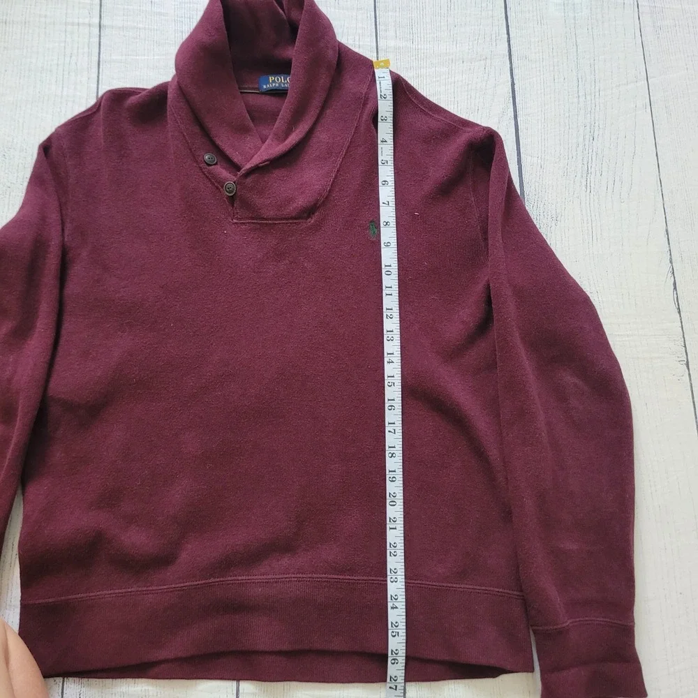 Polo Ralph Lauren Mens Shawl Collar Cotton Sweater‎ Burgundy Maroon M Pony Logo